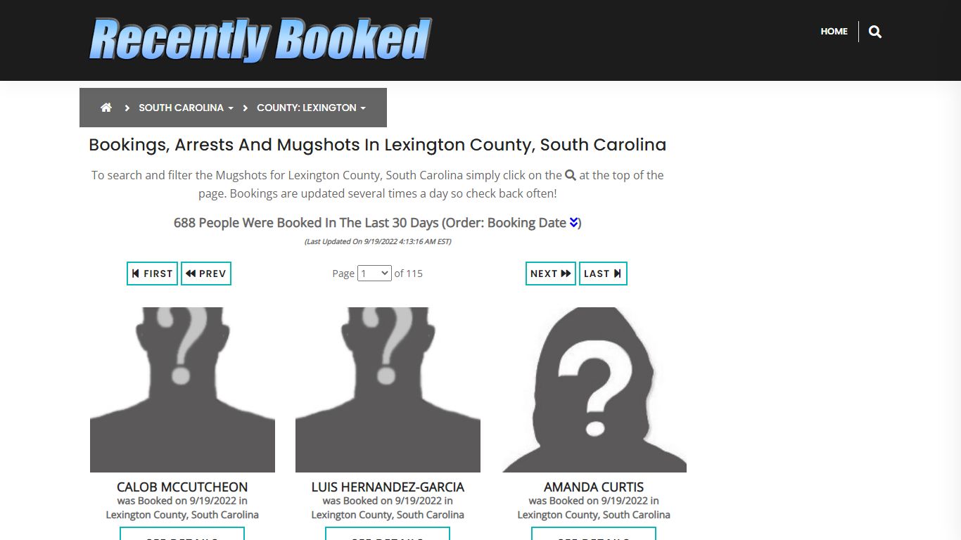Bookings, Arrests and Mugshots in Lexington County, South Carolina